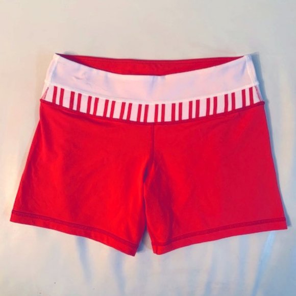 LuluLemon bright red shorts/white and stripe waist - Picture 1 of 2